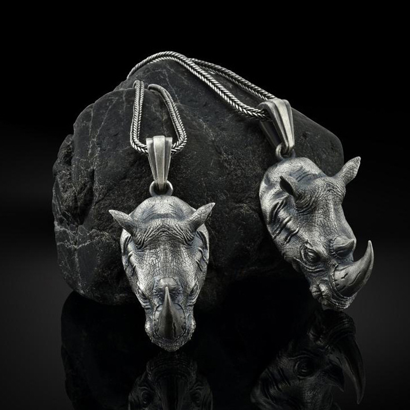 1Pcs Pure Tin Rhino Head Penda - Wildman Hunting & Outdoor Linton'S Corner Silver Lakes avaliação e preço