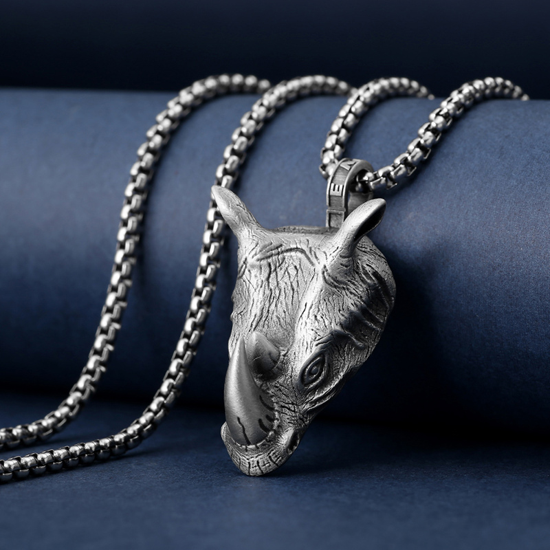 1Pcs Pure Tin Rhino Head Penda - Wildman Hunting & Outdoor Linton'S Corner Silver Lakes avaliação e preço